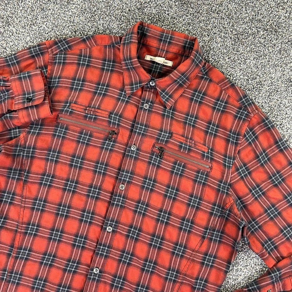 John Varvatos USA Mens Large Red Black Plaid Long Sleeve Button Up Shirt Casual